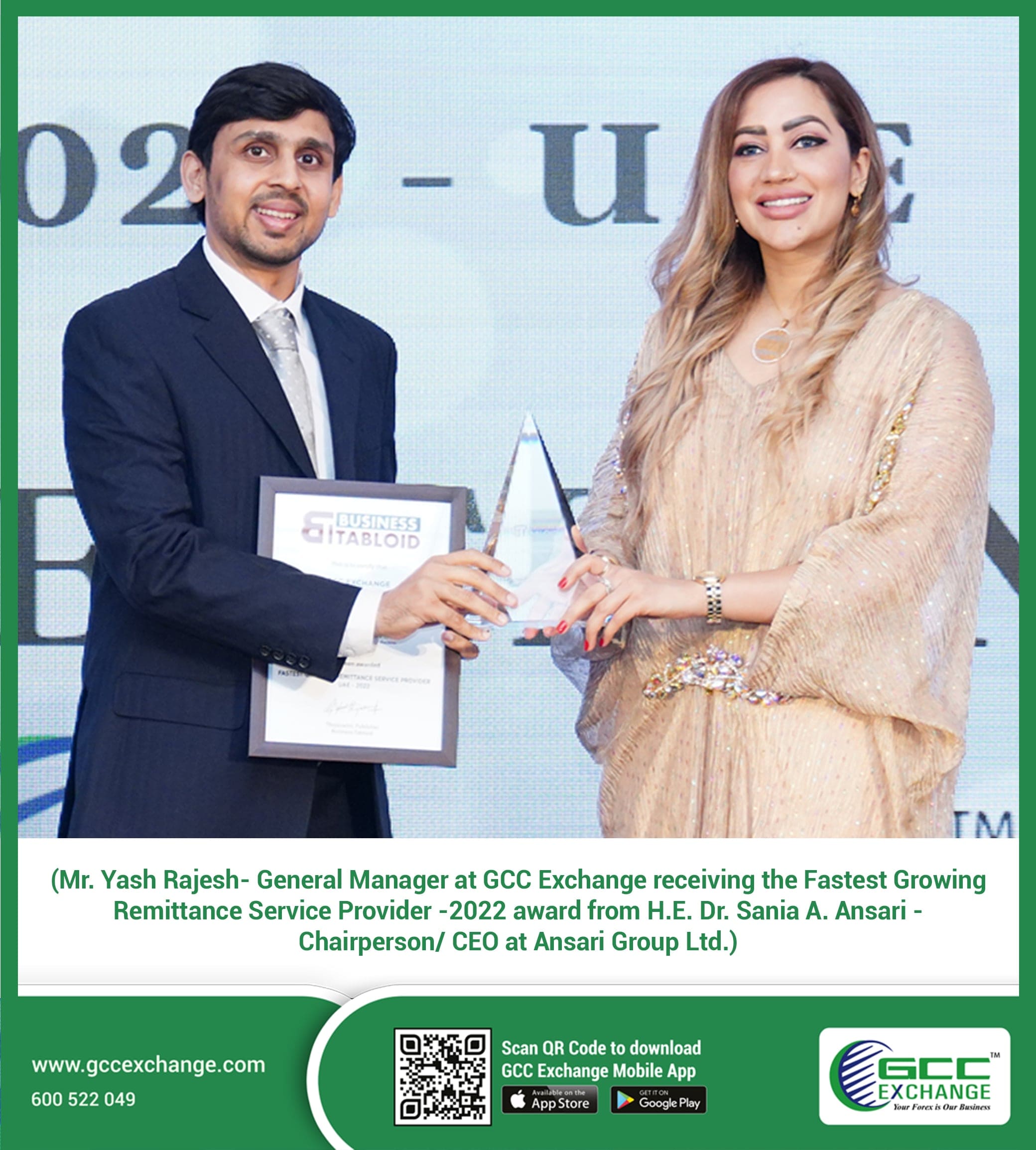 GCC Exchange Bags Yet Another Award! Fastest Growing Remittance Service Provider in 2022